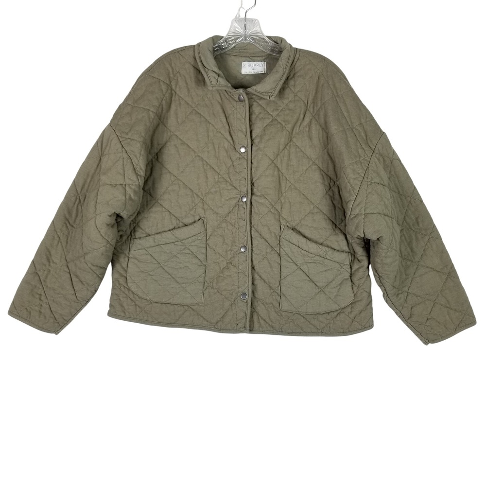 Z Supply Quilted Jacket Women Large Olive Green Snap Front Boxy ZJ203646S